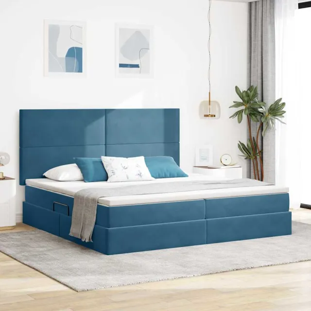 vidaXL LED Opslagbed met Matras Donkerblauw 200 x 200 cm Fluweel