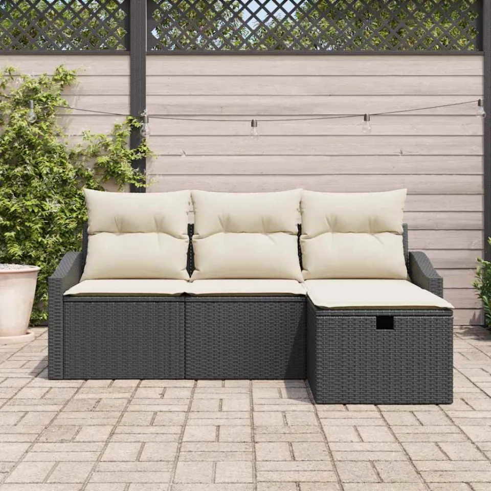 vidaXL Bankstel 4 st poly rattan zwart, foto 2
