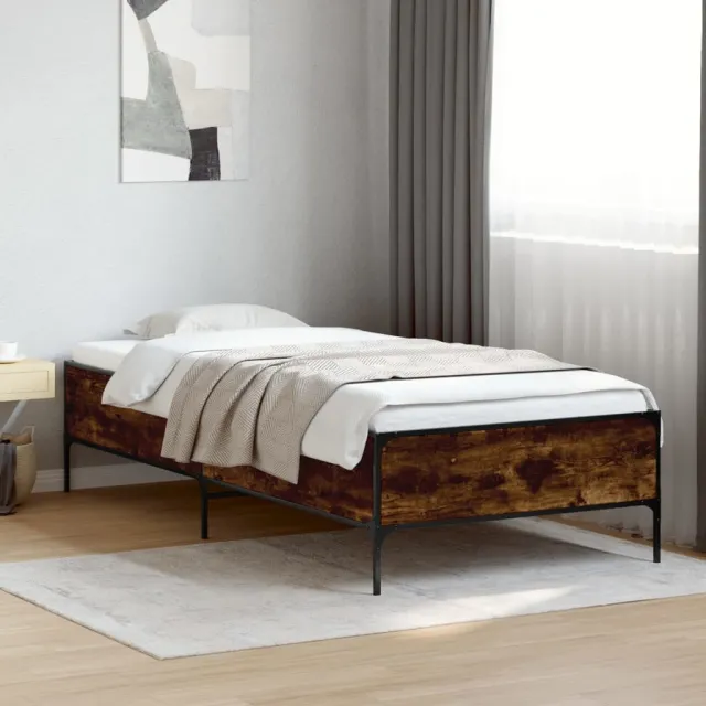 vidaXL Bedframe bewerkt hout en metaal gerookt eikenkleurig 75x190 cm Bruin