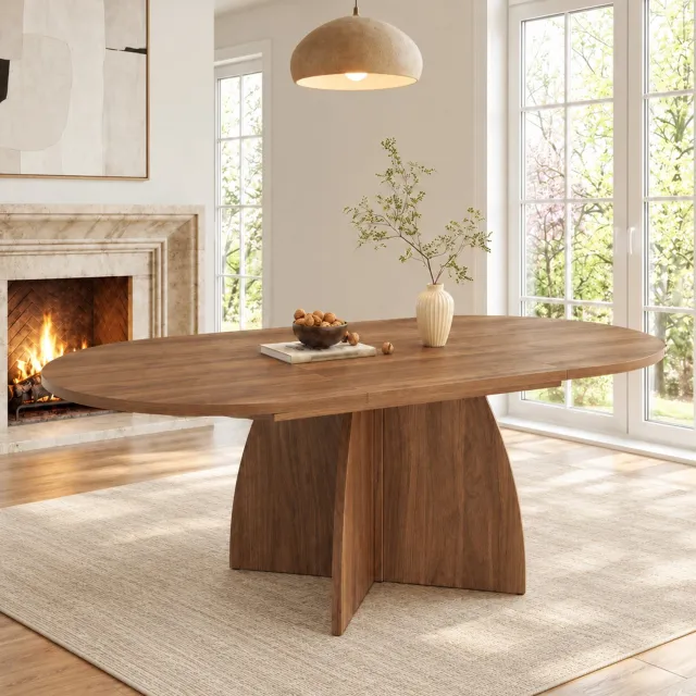 FloraGrace Uitschuifbare Eettafel - 6 Tot 8 Personen Met Ronde Hoeken - Moderne Stijl Voor Eetkamer - MDF - 120 Tot 180 x 90 x 75 Cm - Walnootkleur