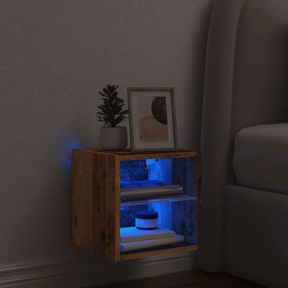 vidaXL Tv-wandmeubel met LED-verlichting 30x28,5x30 cm oud houtkleurig bruin, foto 4