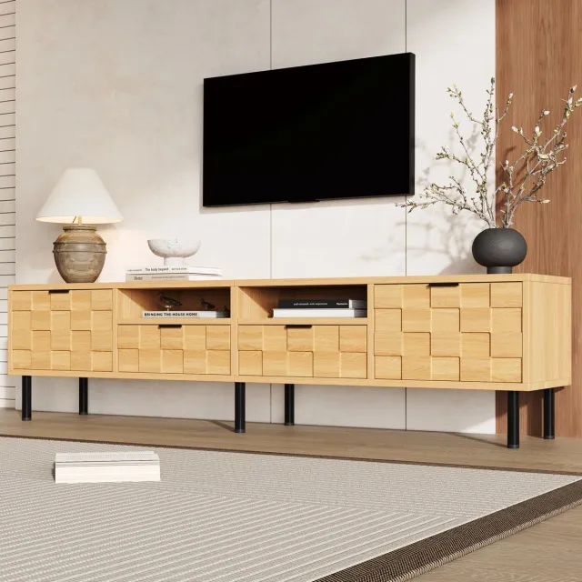 COVREO TV-meubel 200x35x44,5 cm naturel, MDF en spaanplaat met 2 laden