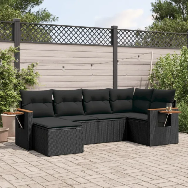 vidaXL 6-delige Loungeset met kussens poly rattan zwart, foto 2