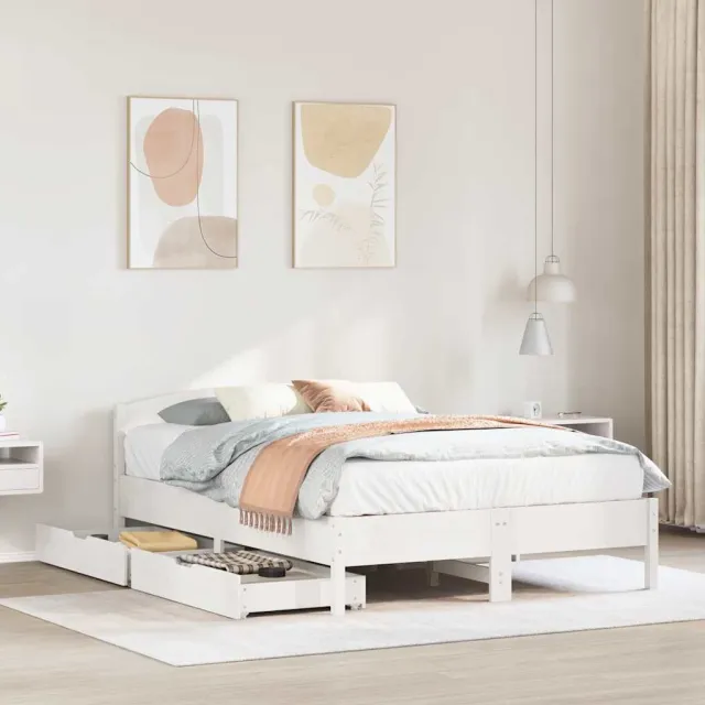 vidaXL Bedframe zonder matras massief grenenhout wit 135x190 cm