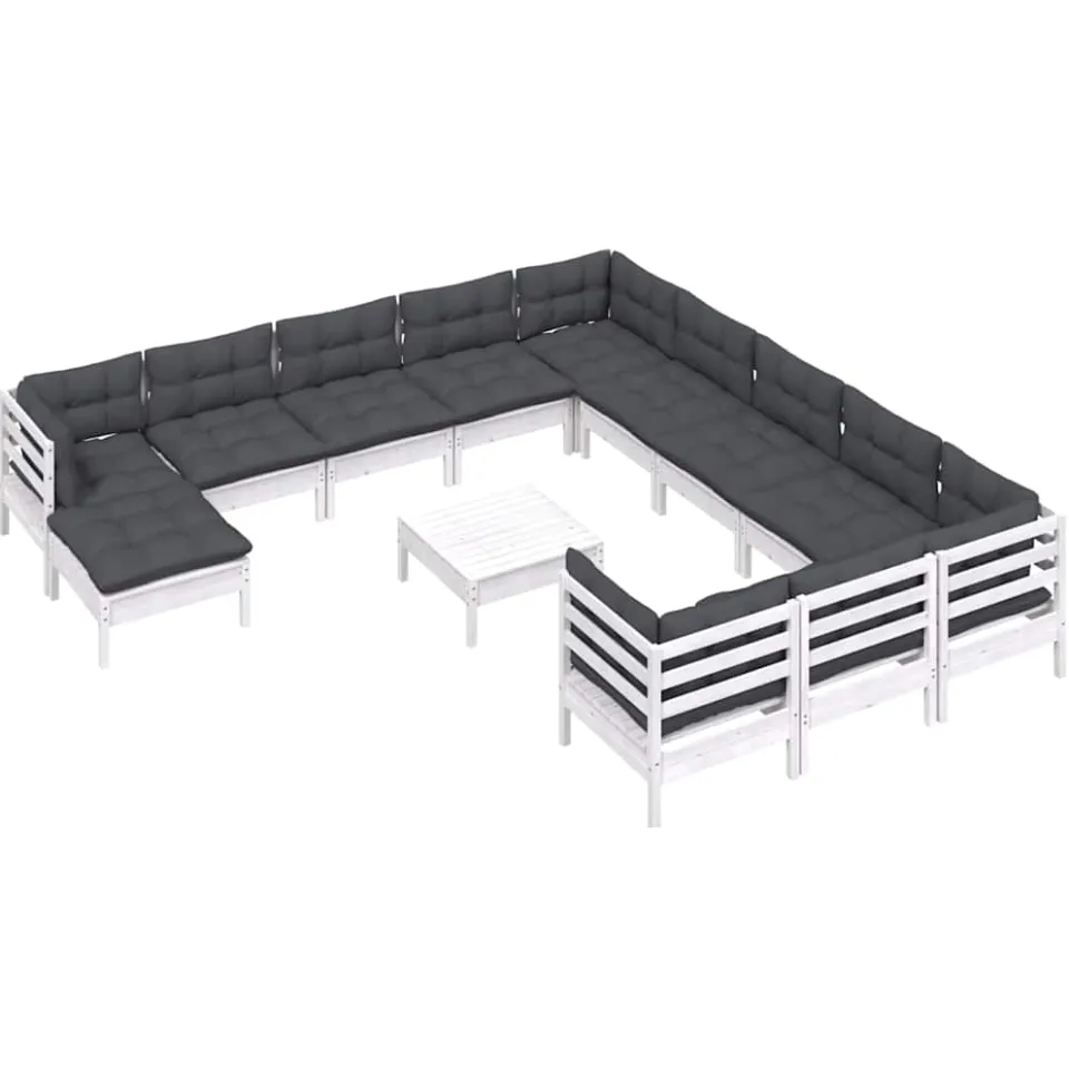 vidaXL 13-delige Loungeset met kussens grenenhout wit, foto 3
