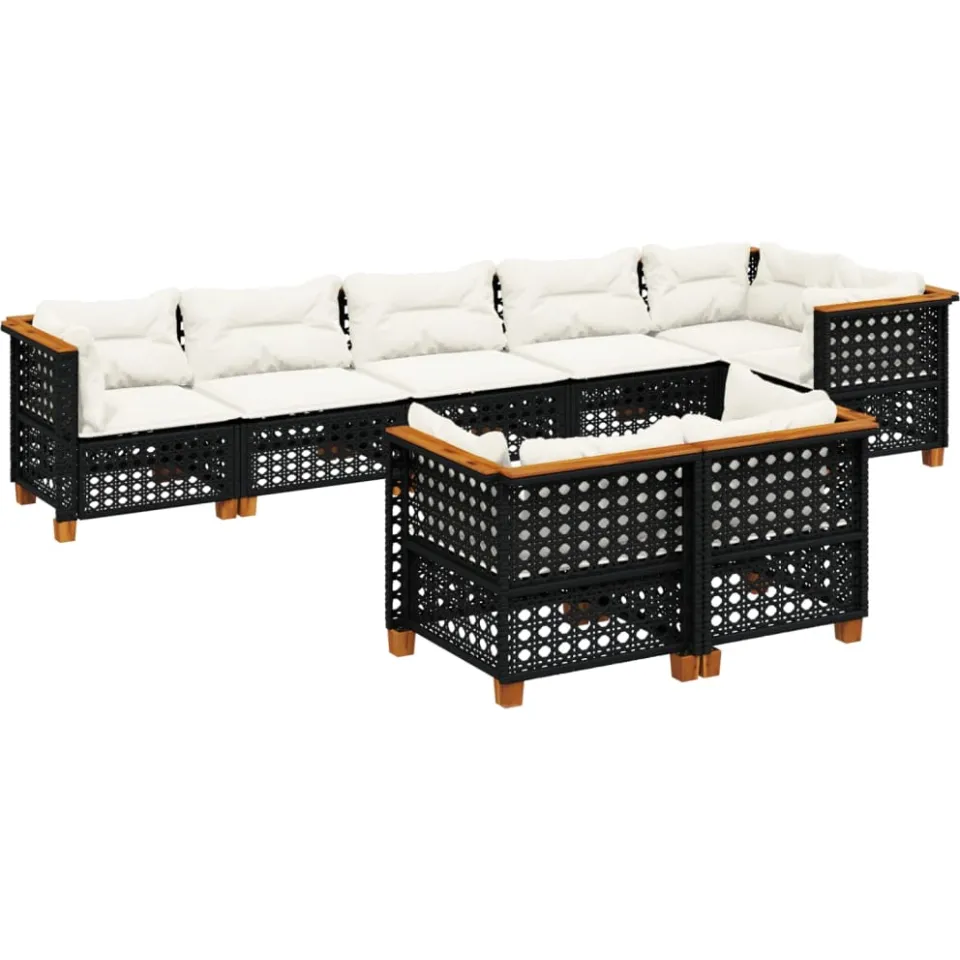vidaXL 8-delige Loungeset met kussens poly rattan zwart