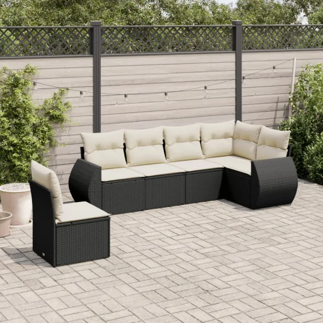 vidaXL 6-delige Loungeset met kussens poly rattan zwart, foto 2