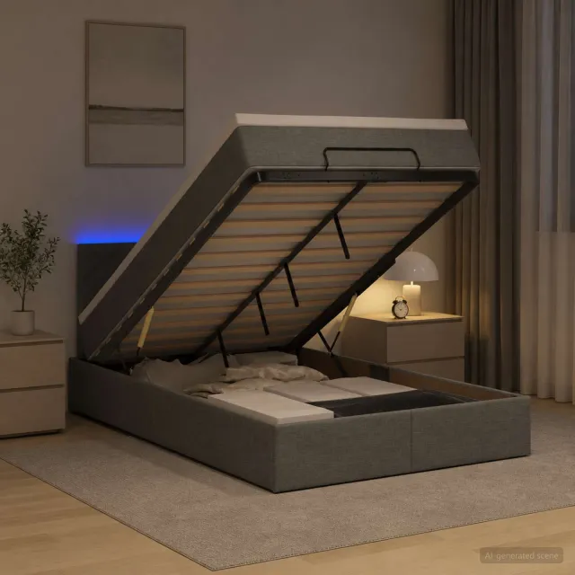 vidaXL Ottoman Bed met Matrassen en LED Donkergrijs 120 x 190 cm Stof