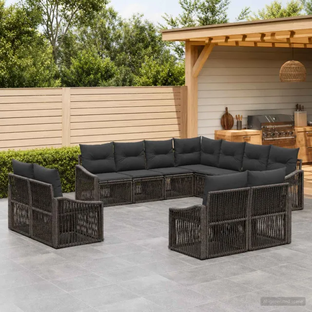 vidaXL Tuinbankenset 11 st 11-zits Grijs poly rattan, foto 2