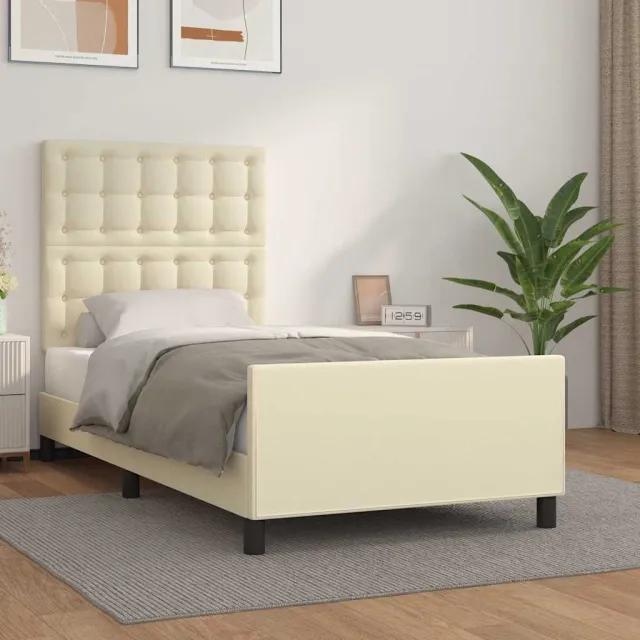 vidaXL Bedframe met hoofdbord kunstleer crèmekleurig 90x200 cm