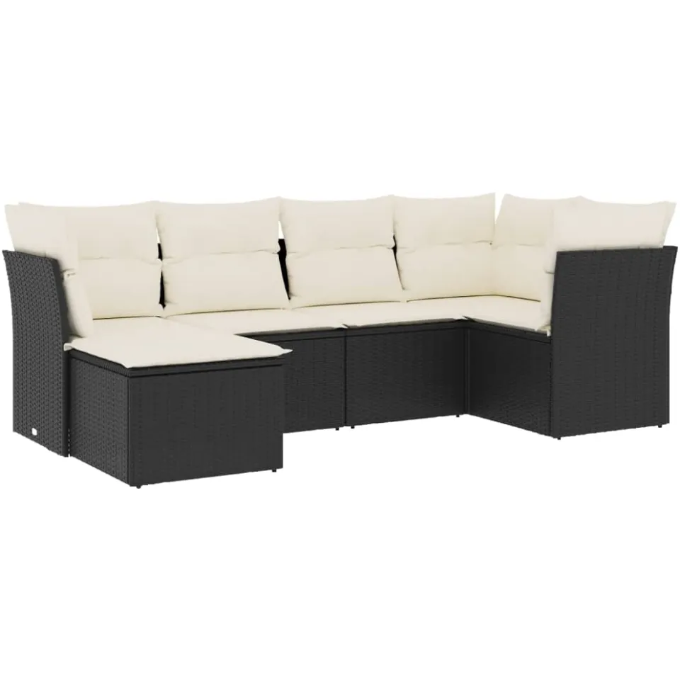 vidaXL 6-delige Loungeset met kussens poly rattan zwart, foto 3