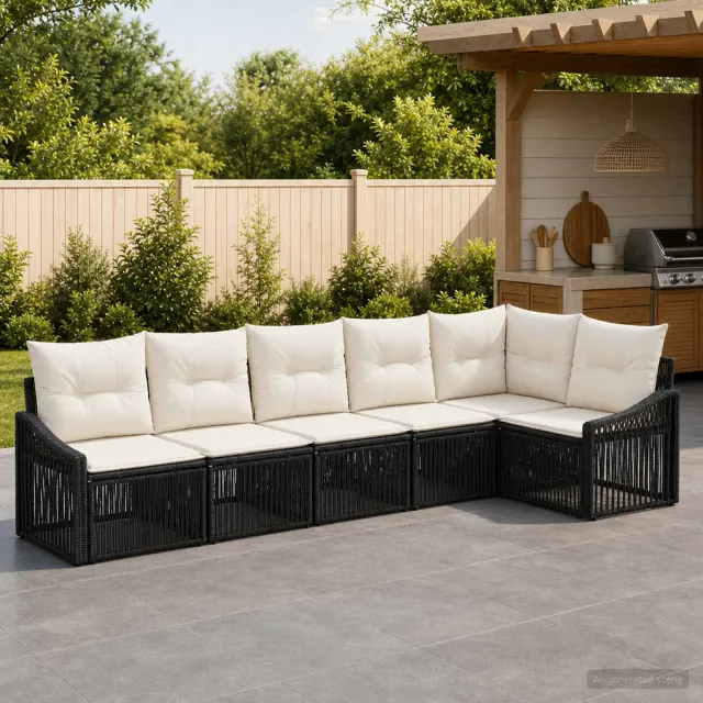 vidaXL Tuinbankenset 6 st 6-zits Zwart poly rattan, foto 2
