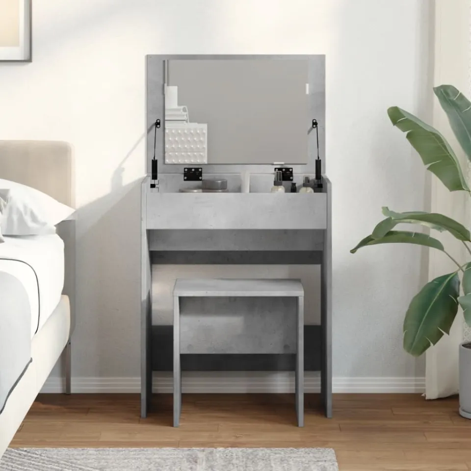 vidaXL Kaptafel met krukje 60x40x113,5 cm betongrijs grijs, foto 4