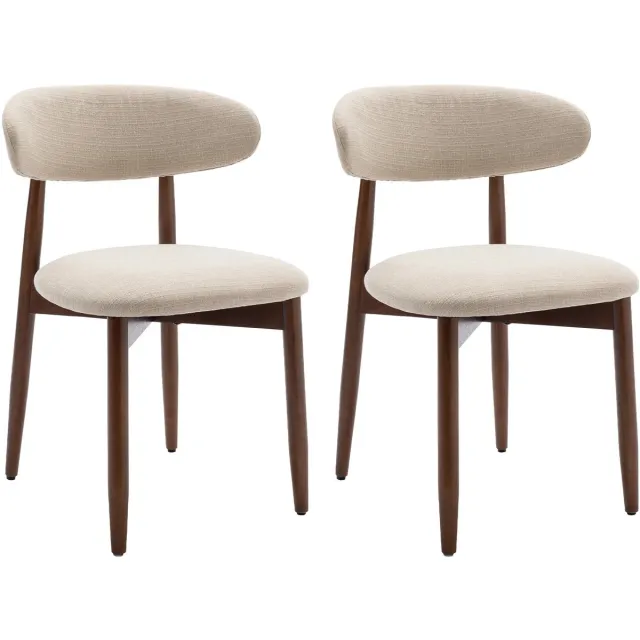 VILIMA Stoelen - Set van 2 stoelen - Scandinavische stijl - Modern minimalistisch ontwerp - Wit - Bruine poten - Hoogwaardige stoffen - Ergonomisch gebogen rugleuning
