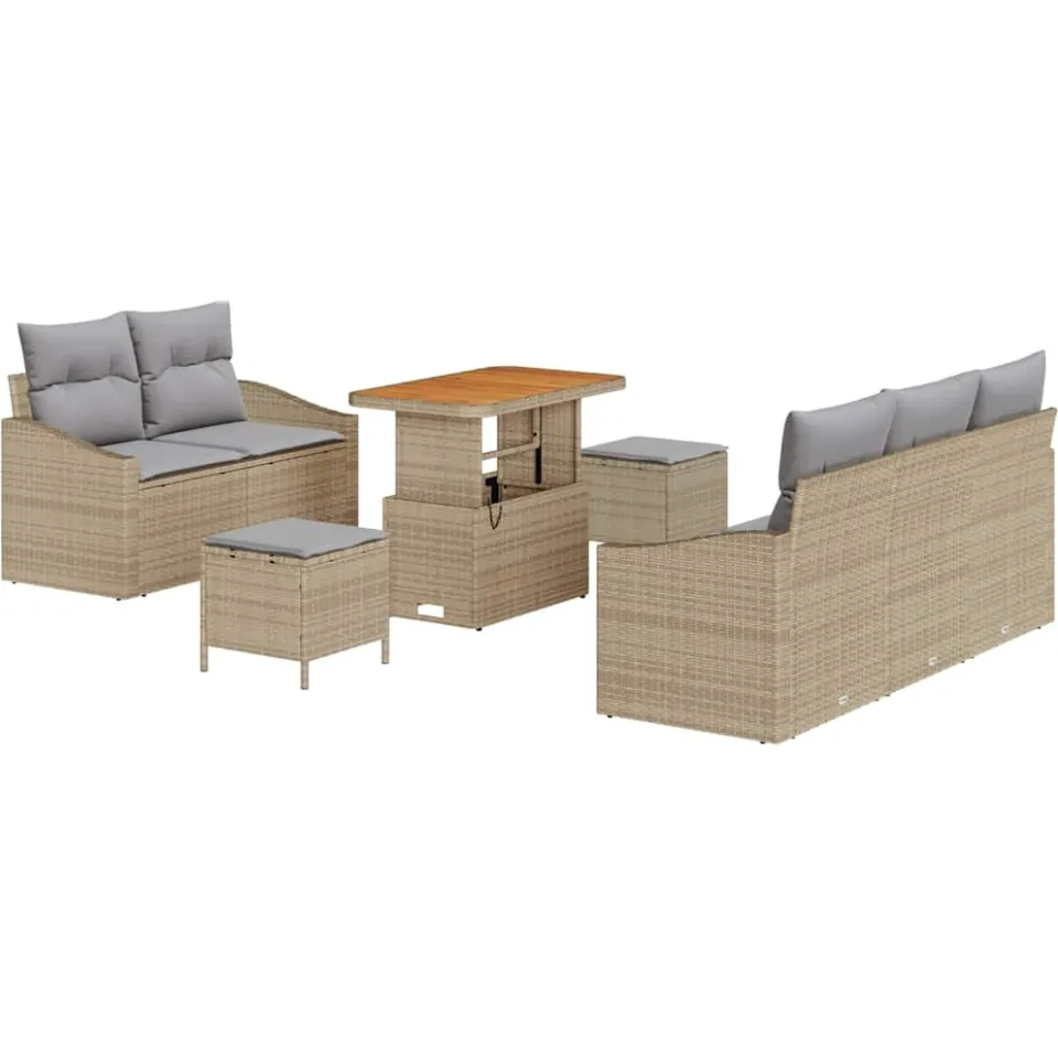 vidaXL Tuinbankenset 8 st Beige poly rattan
