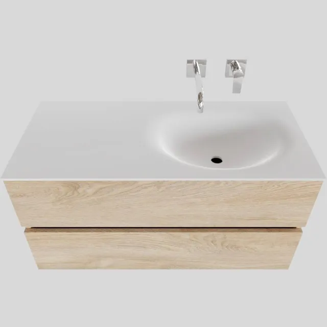 Boss & Wessing Badkamermeubel Solid Surface BWS Stockholm 100x46 cm Rechts Wood Washed Oak (0 kraangaten) Houtlook