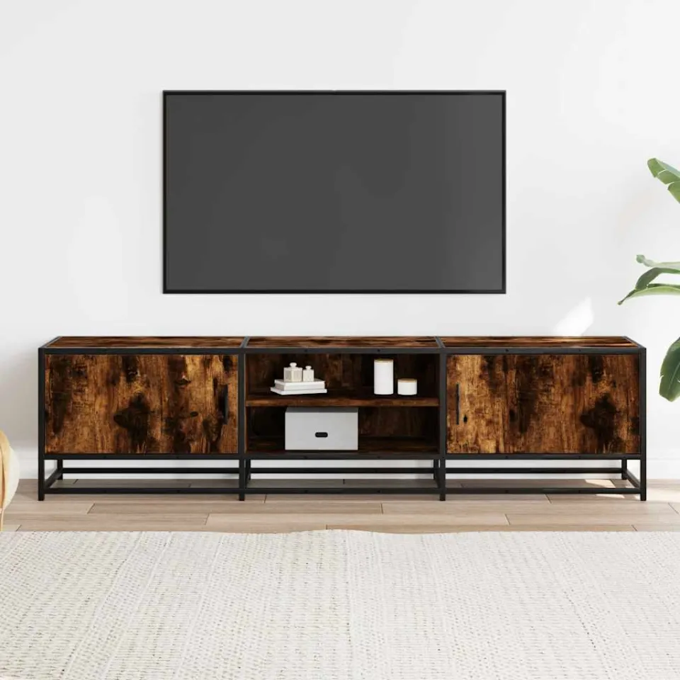 vidaXL Tv-meubel 160x35x41 cm bewerkt hout metaal gerookt eikenkleur, foto 2