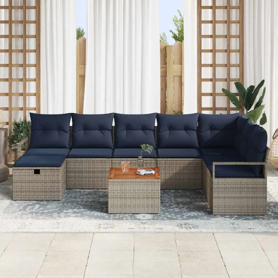 vidaXL Tuinbankenset 9 st Grijs poly rattan, foto 3