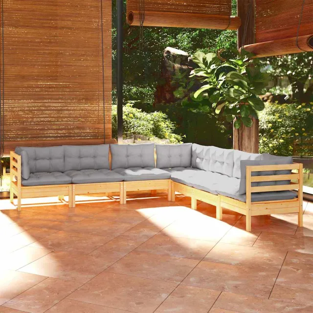 vidaXL 7-delige Loungeset met grijze kussens grenenhout grijs, foto 2