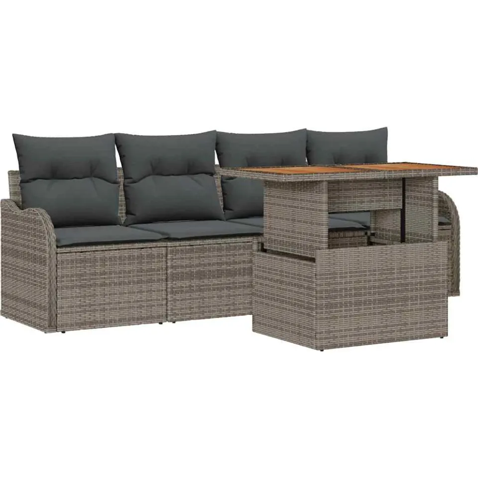 vidaXL Tuinbankenset 5 st Grijs poly rattan