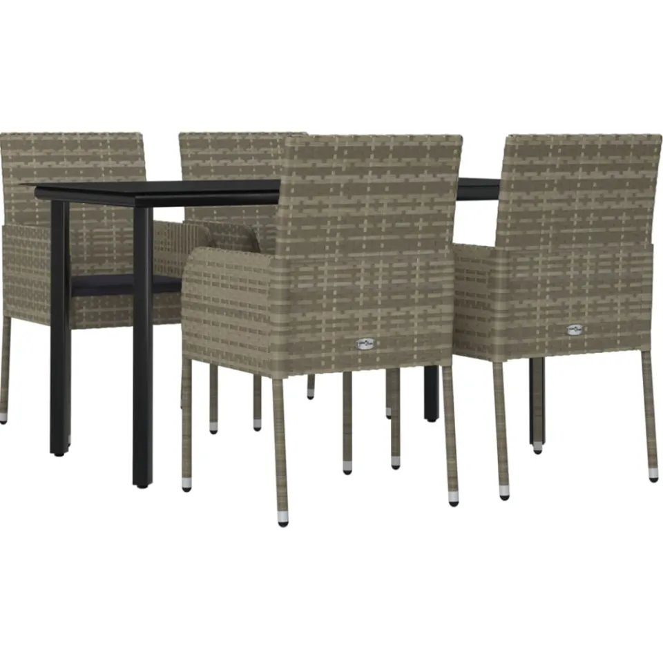 vidaXL 5-delige Tuinset met kussens poly rattan zwart en grijs