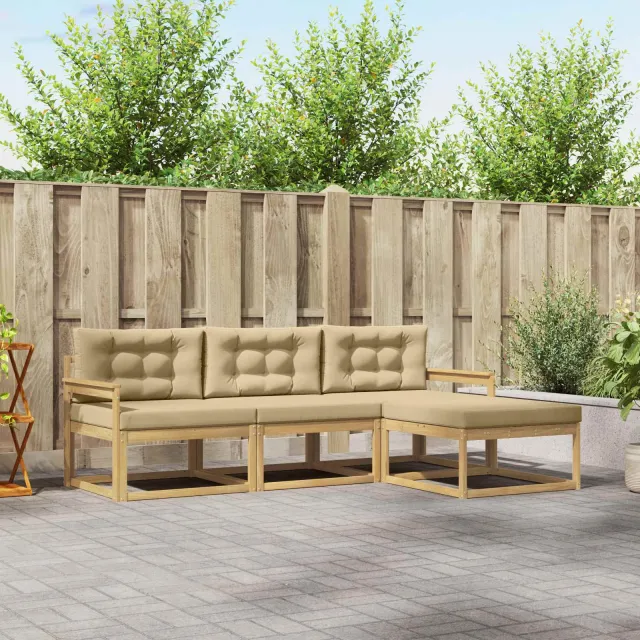 vidaXL Buiten bankenset 4 st Wit en Beige Polyester Bruin