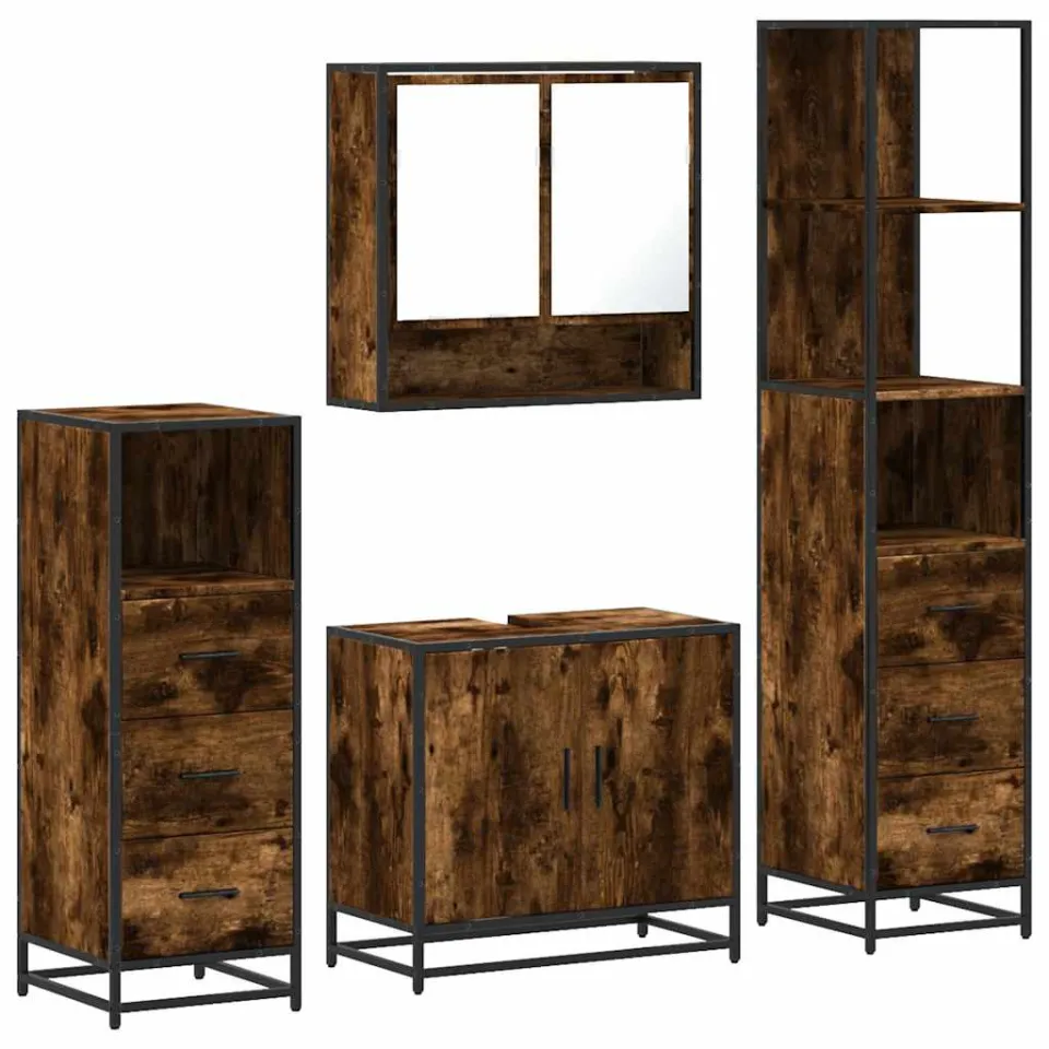 vidaXL 4-delige Badkamermeubelset bewerkt hout gerookt eikenkleurig, foto 3