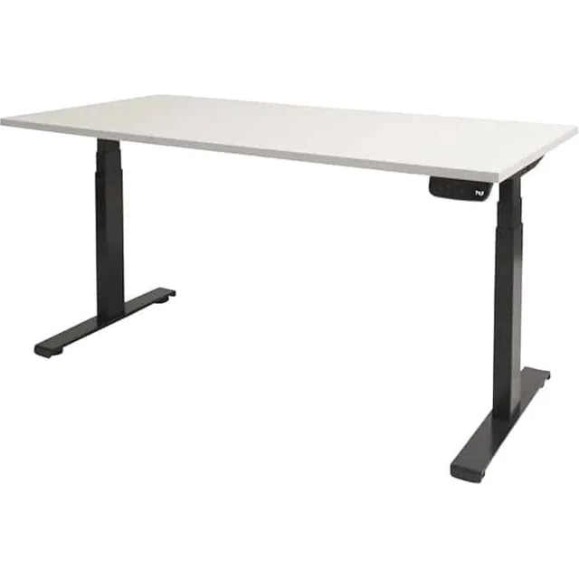 Schaffenburg Dextro zit/sta hoogte verstelbare werkplek d.m.v. slinger, bladmaat 180 x 90 cm., frame kleur zwart RAL 9005 blad 25 mm. melamine Halifax Eik Natuur Zwart (RAL9005)/Halifax Eiken