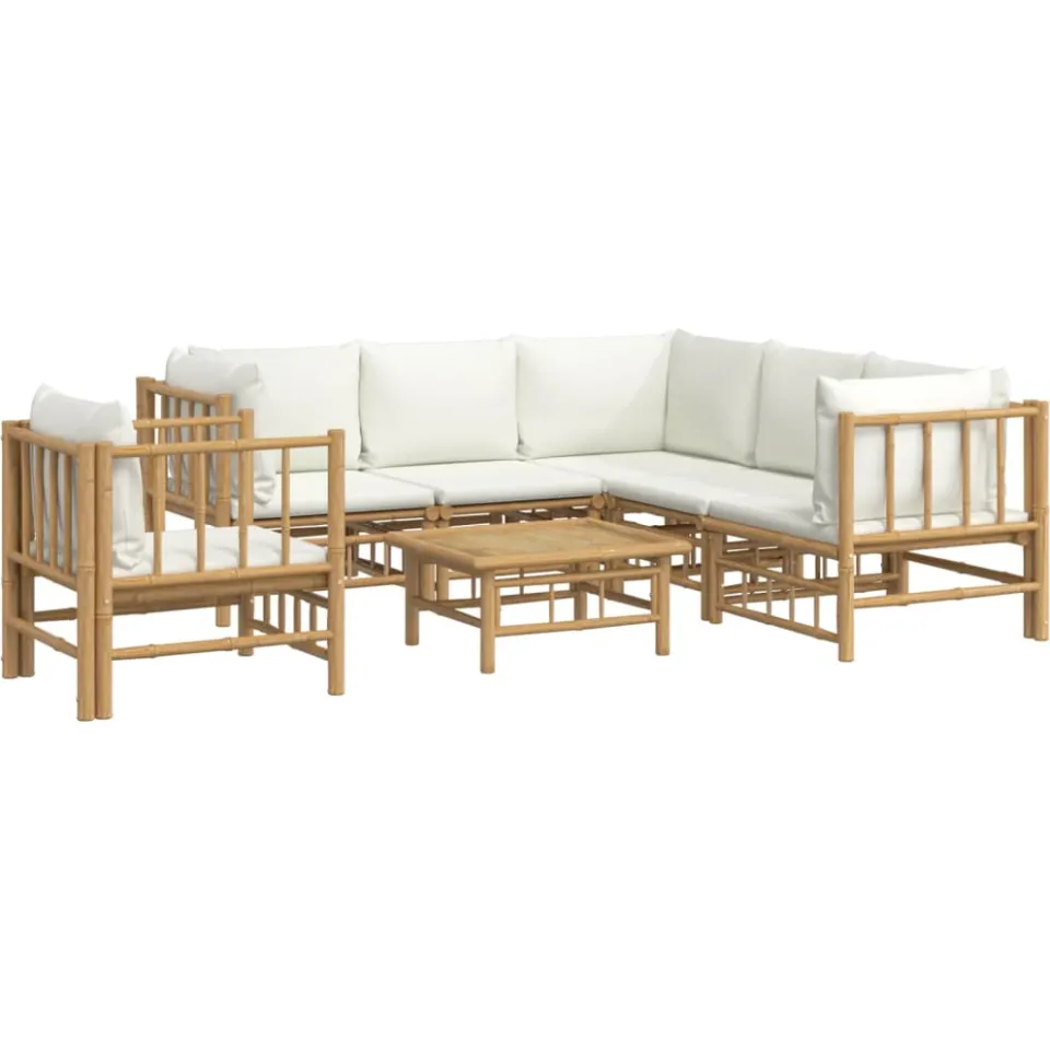 vidaXL 7-delige Loungeset met kussens bamboe crèmewit, foto 3