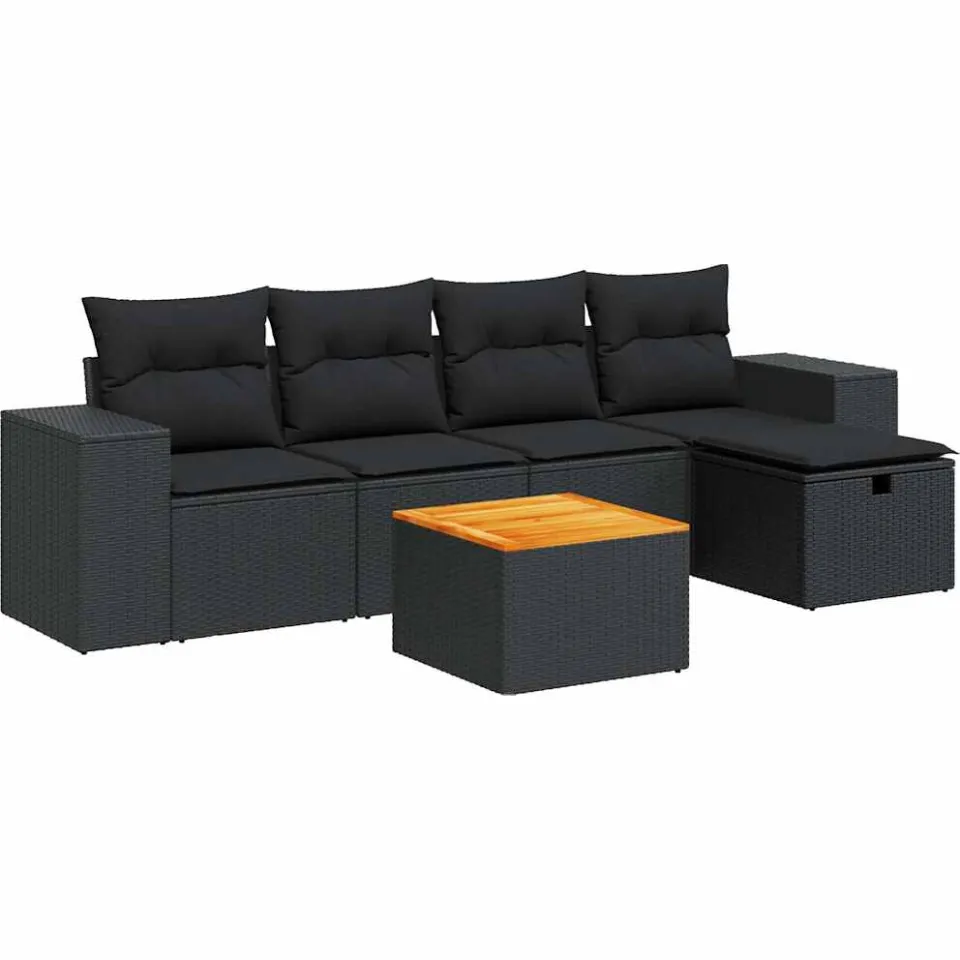 vidaXL 6-delige Loungeset met kussens poly rattan zwart, foto 3