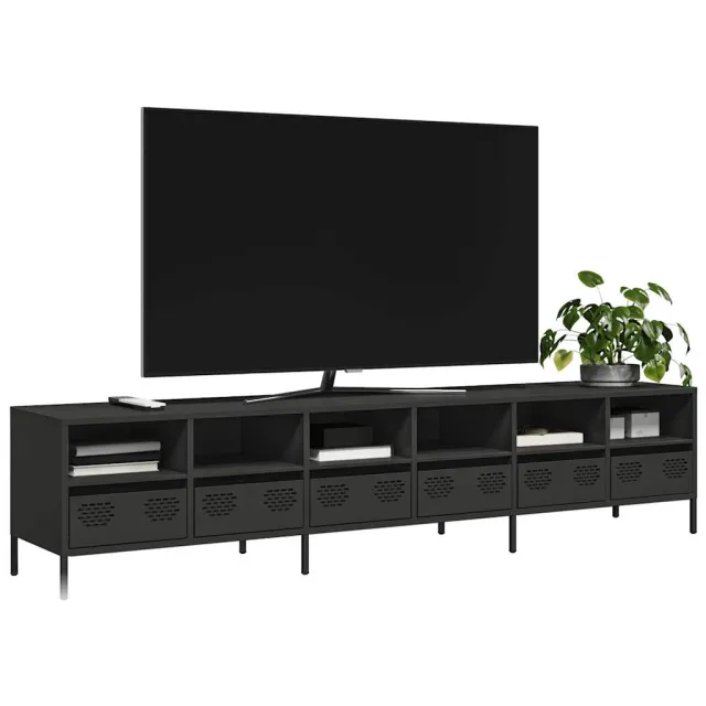 vidaXL Tv-meubel 202x39x43,5 cm koudgewalst staal zwart, foto 2