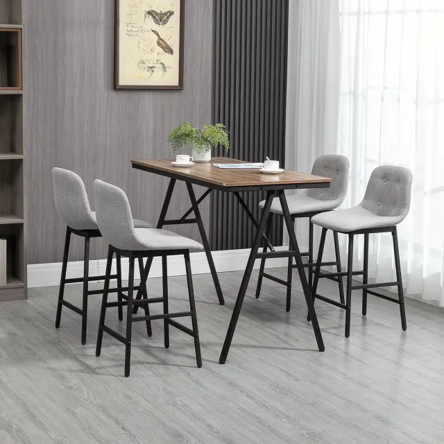 STILVORA Bartafelset - 5 Delige Bartafel Met 4 Barkrukken - Comfortabel Voor Keuken En Eethoek - Stof En Metaal - 120x60x91 Cm - Lichtbruin