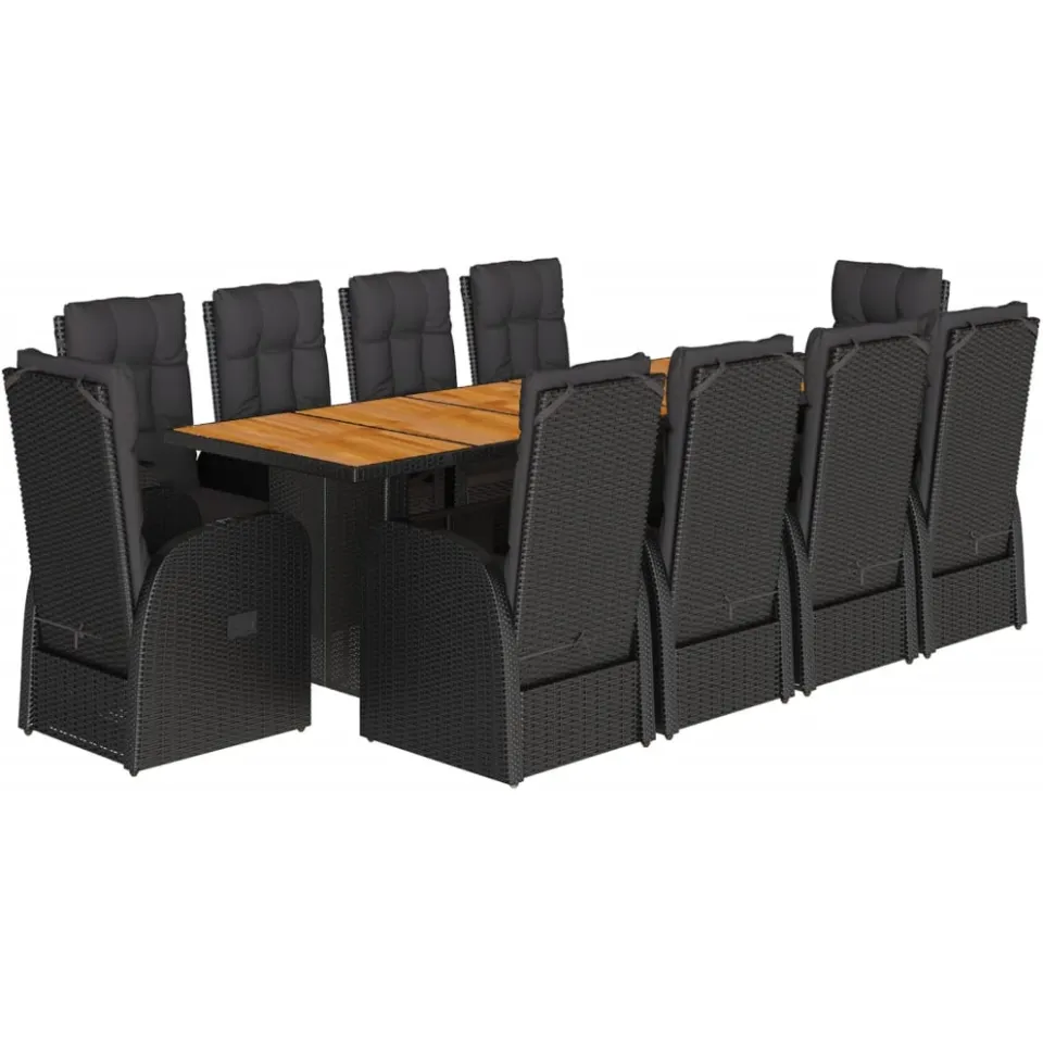 vidaXL 11-delige Tuinset met kussens poly rattan zwart, foto 3