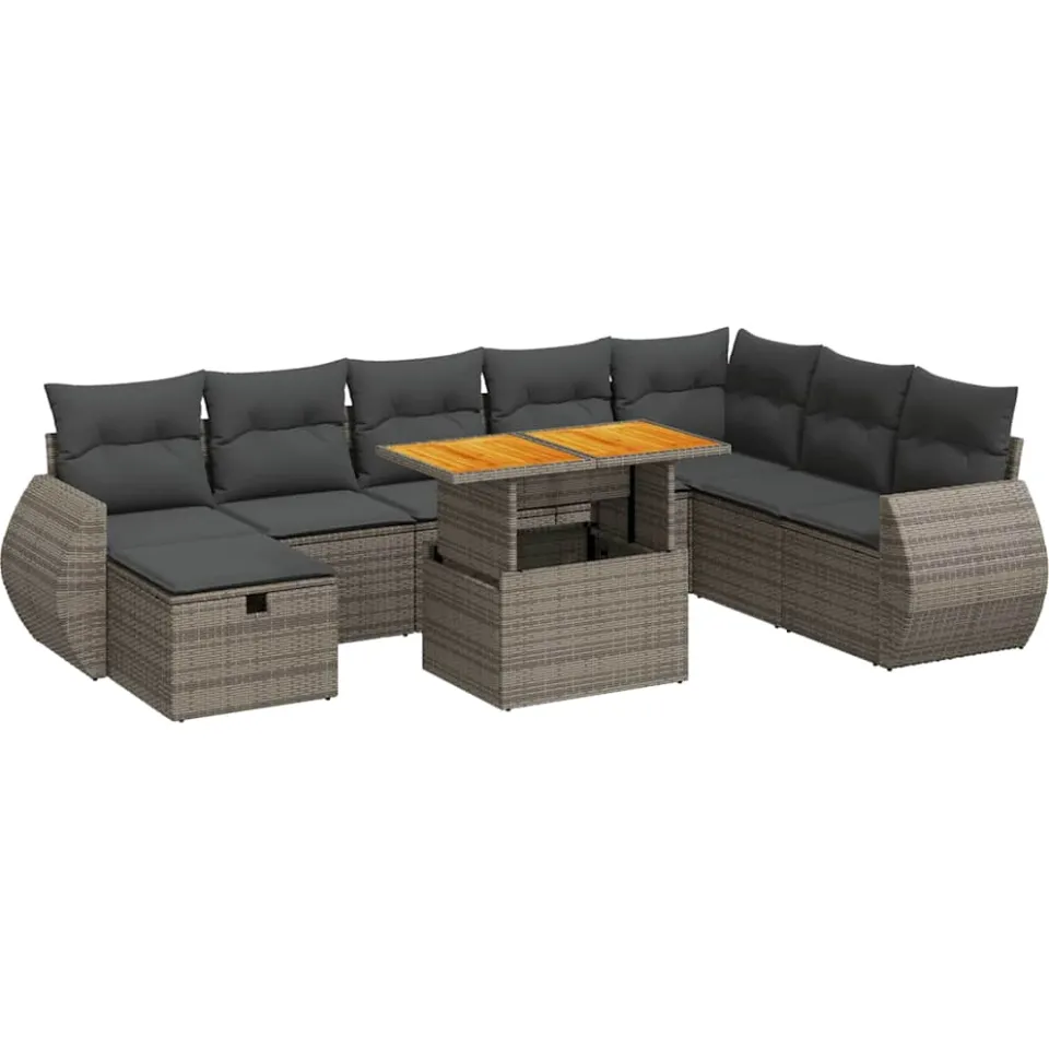 vidaXL 9-delige Loungeset met kussens poly rattan acacia grijs, foto 3