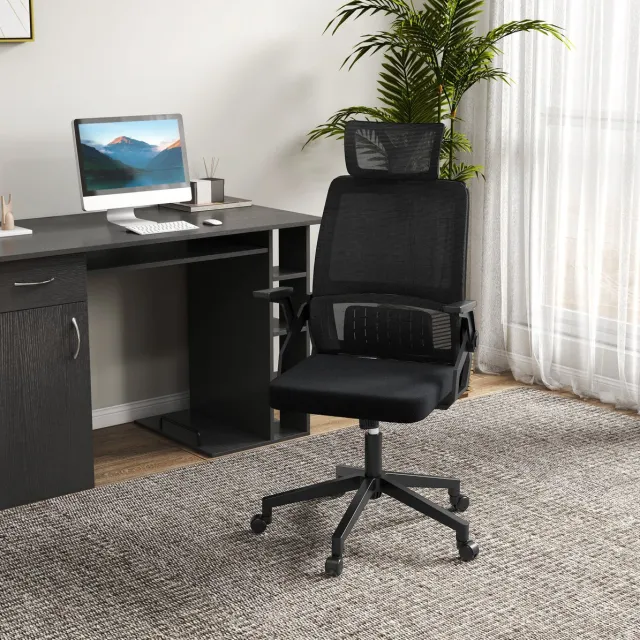 DESMIU Bureaustoel 58 x 61 x 102-119 cm - Ergonomisch Verstelbaar Met Hoofdsteun En Wipfunctie - Voor Kantoor En Thuiswerkplek - Mesh Zwart Black