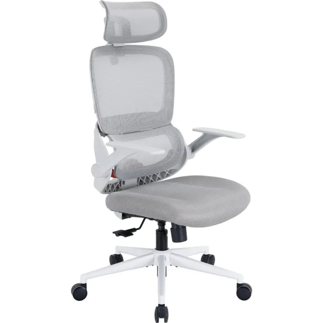 Sihoo B100 Ergonomische Bureaustoel - Ademende Katoenen Zitting - Verstelbare en Roteerbare Hoofdsteun - 2D Klaparmleuningen - Dubbele Lendensteun - 113°/123°/135° Kantelbare Rugleuning - Stille Wielen - voor Thuiskantoor Grijs