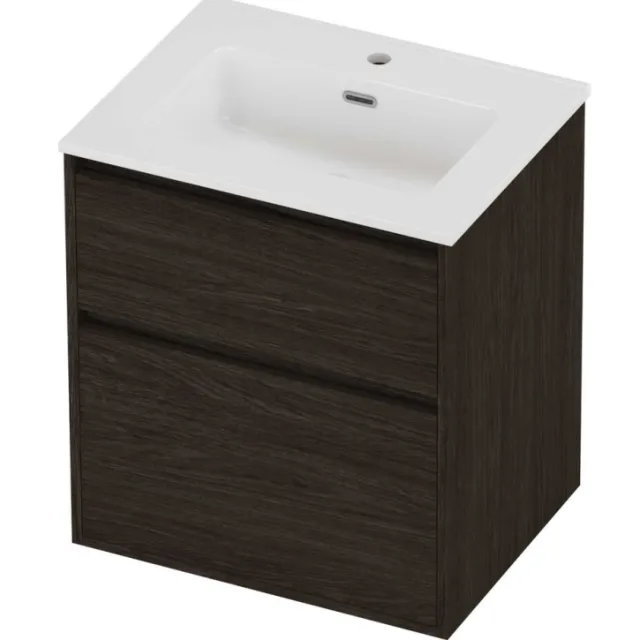 Proline Tribute Badmeubelset Porselein Elegant 1 Gat 60x46x67 cm Glans Wit Mokka Oak Eiken