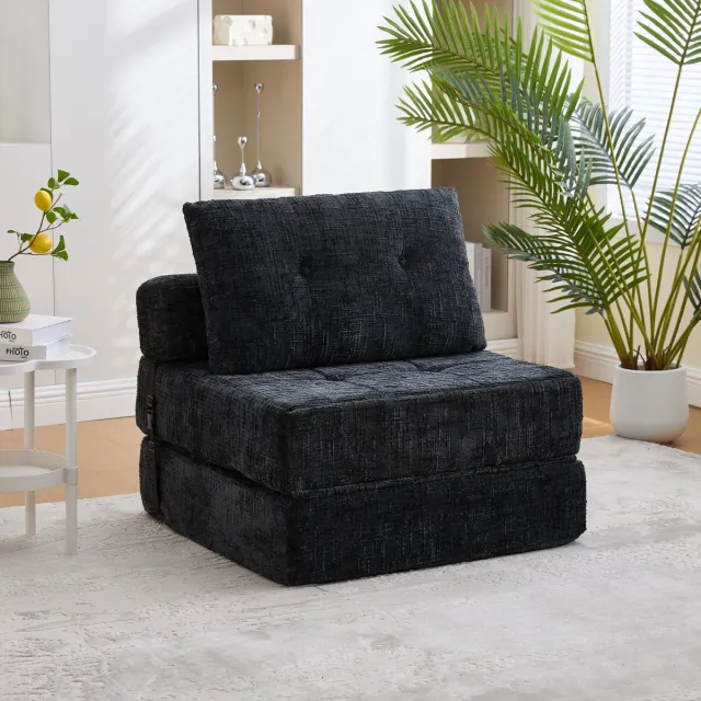 Wishdor Opvouwbare Slaapbank - Met Rugleuning En Hoofd- En Lendenkussens - Ruimtebesparend Ontwerp Voor Woonkamer Of Logeerkamer - Stoffen Bekleding - Zwart - 79 x 79 x 57 cm