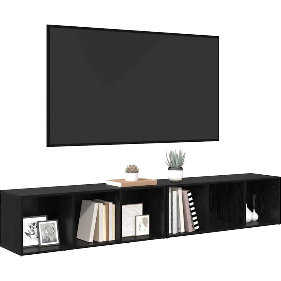 vidaXL Tv-meubelset 2 st 37 x 35 x 107cm Zwart Eiken, foto 2