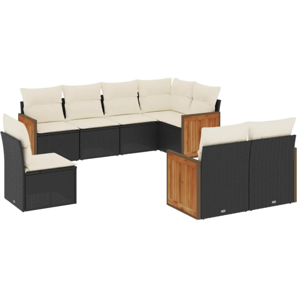 vidaXL 8-delige Loungeset met kussens poly rattan zwart