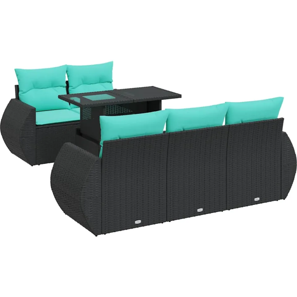 vidaXL 6-delige Loungeset met kussens poly rattan acacia zwart, foto 3