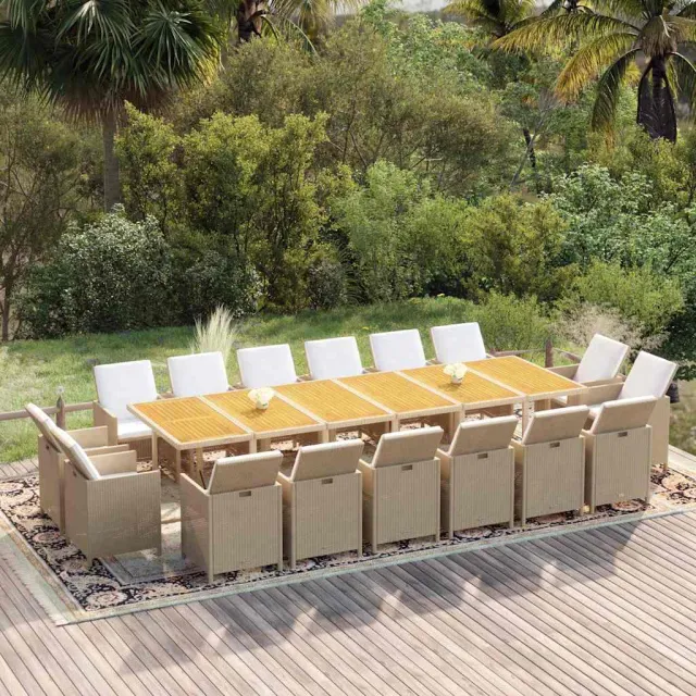vidaXL 17-delige Tuinset met kussens poly rattan beige, foto 2