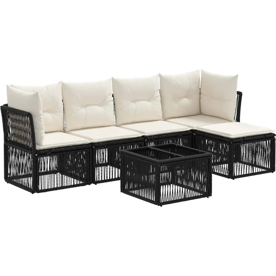 vidaXL Tuinbankenset 6 st Zwart poly rattan, foto 3