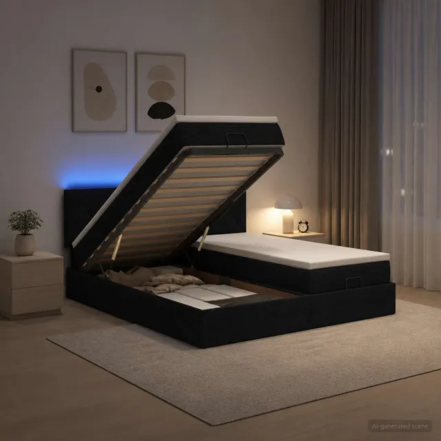 vidaXL Ottoman Bed met Matrassen en LED Zwart 200 x 200 cm Stof
