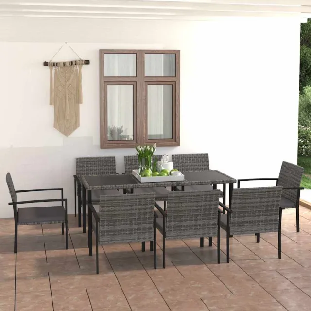 vidaXL 9-delige Tuinset poly rattan grijs, foto 2
