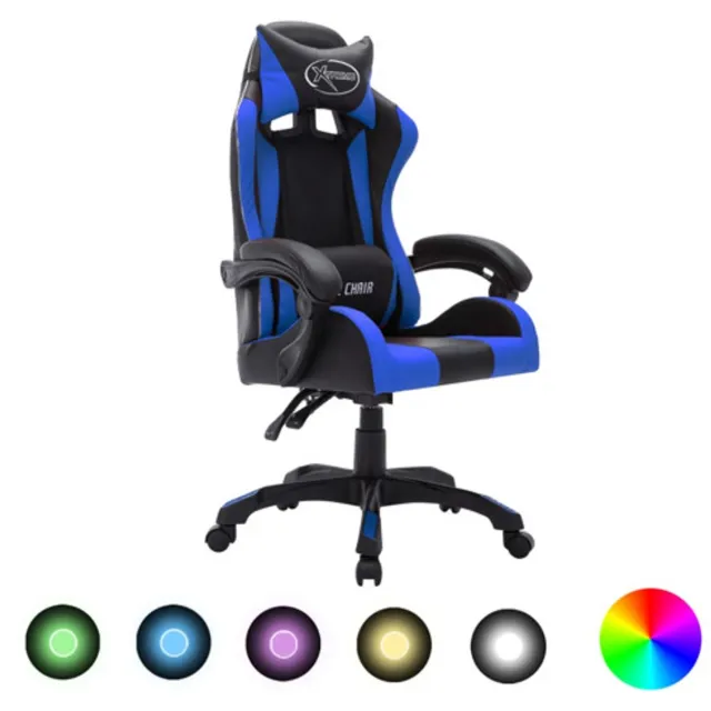 vidaXL Racestoel - met - RGB - LED-verlichting - kunstleer - blauw - en - zwart blauw en zwart
