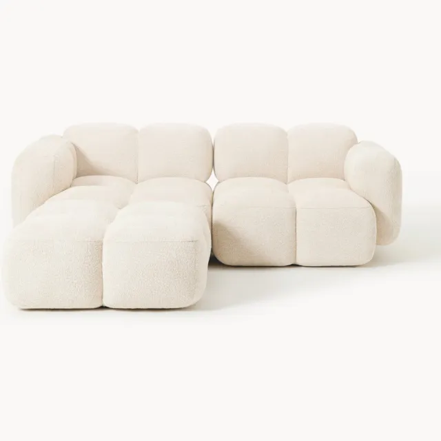 Westwing Collection Modulaire bank Tayla (2-zits) van teddy bouclé met ottomane (links/rechts) Beige
