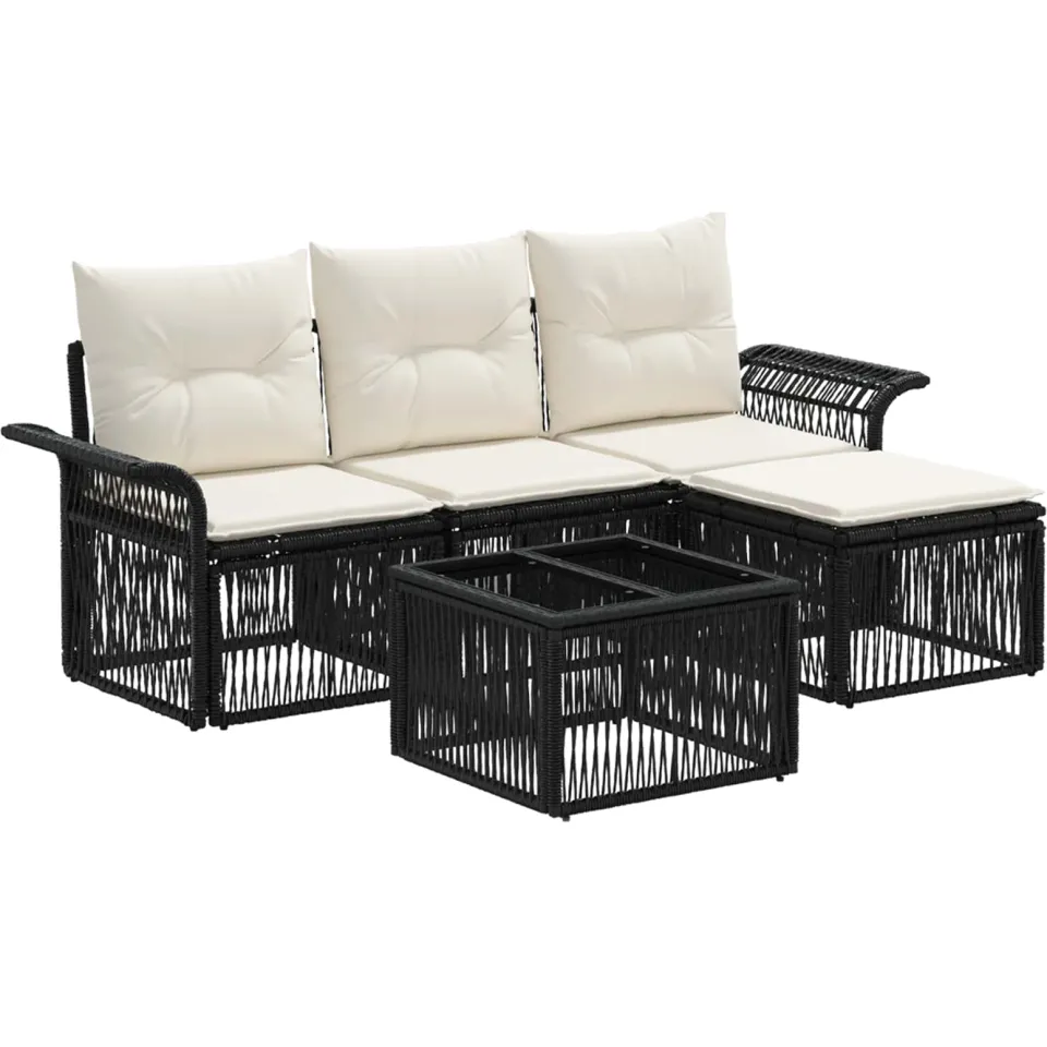 vidaXL Tuinbankenset 5 st 4-zits Zwart poly rattan, foto 3