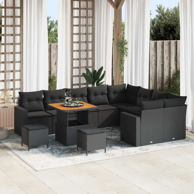 vidaXL Tuinbankenset 12 st Zwart poly rattan, foto 2