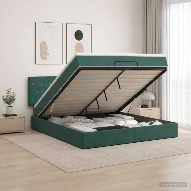 vidaXL Ottoman bed met matras Donkergroen 140 x 200 cm Fluweel